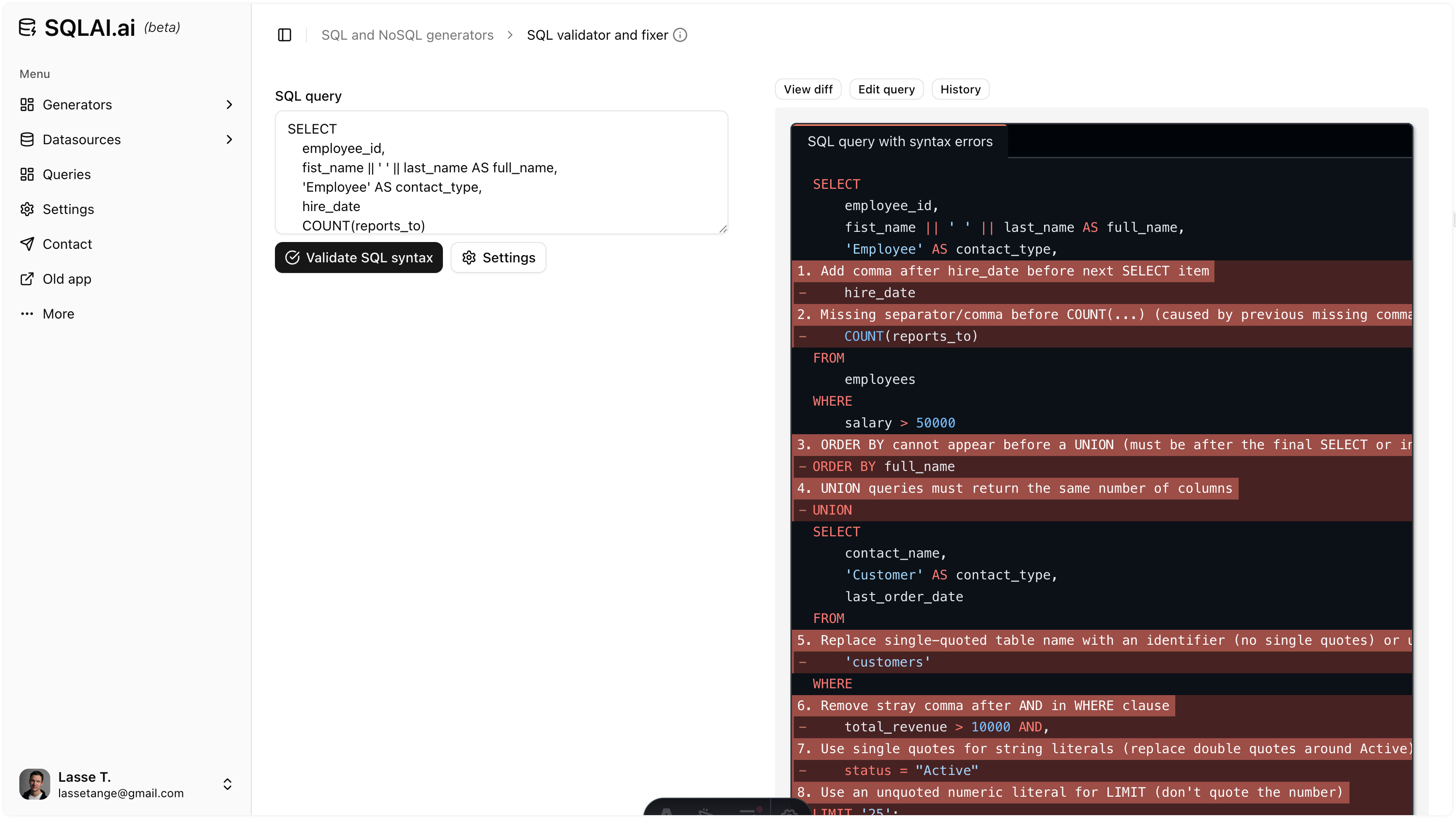 Next-gen SQL validator on SQLAI.ai